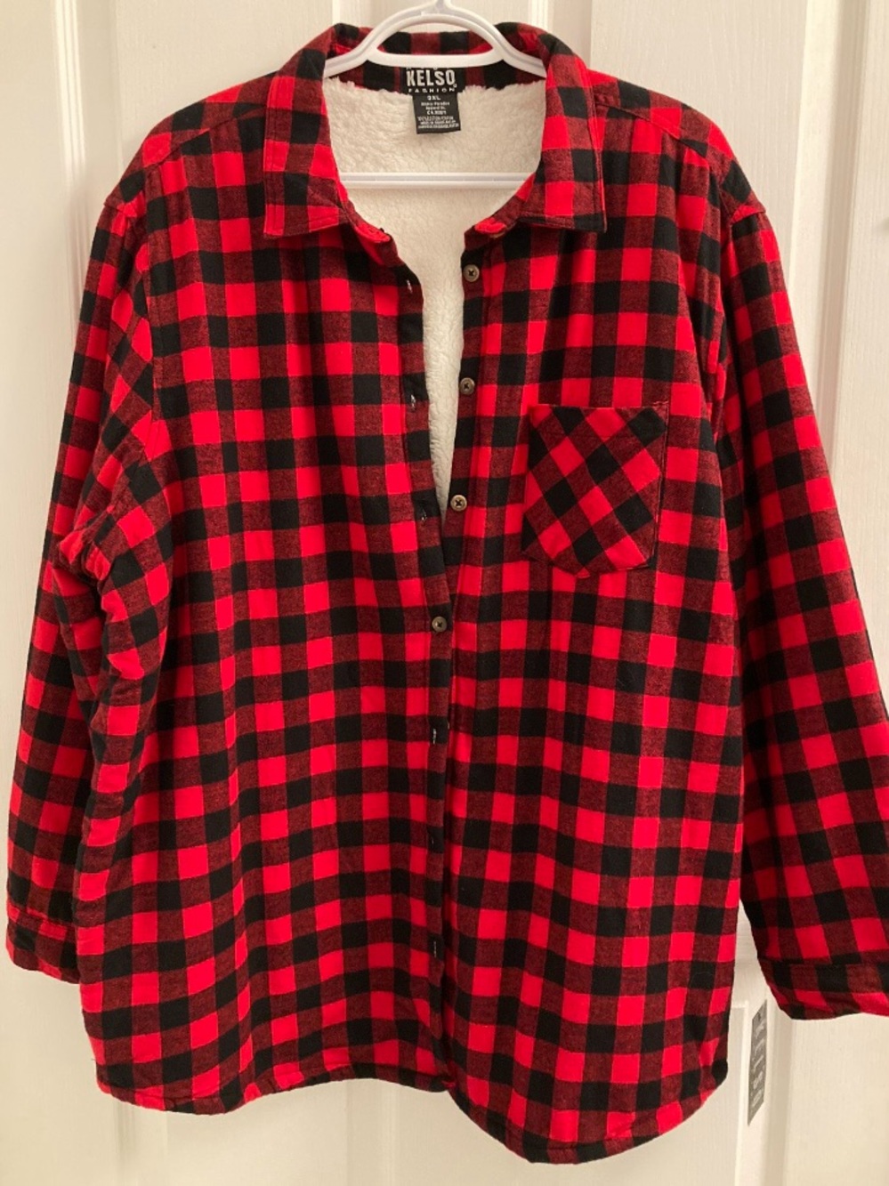 NWT cozy plaid sherpa lined lumberjack style jacket, red and black, plus size